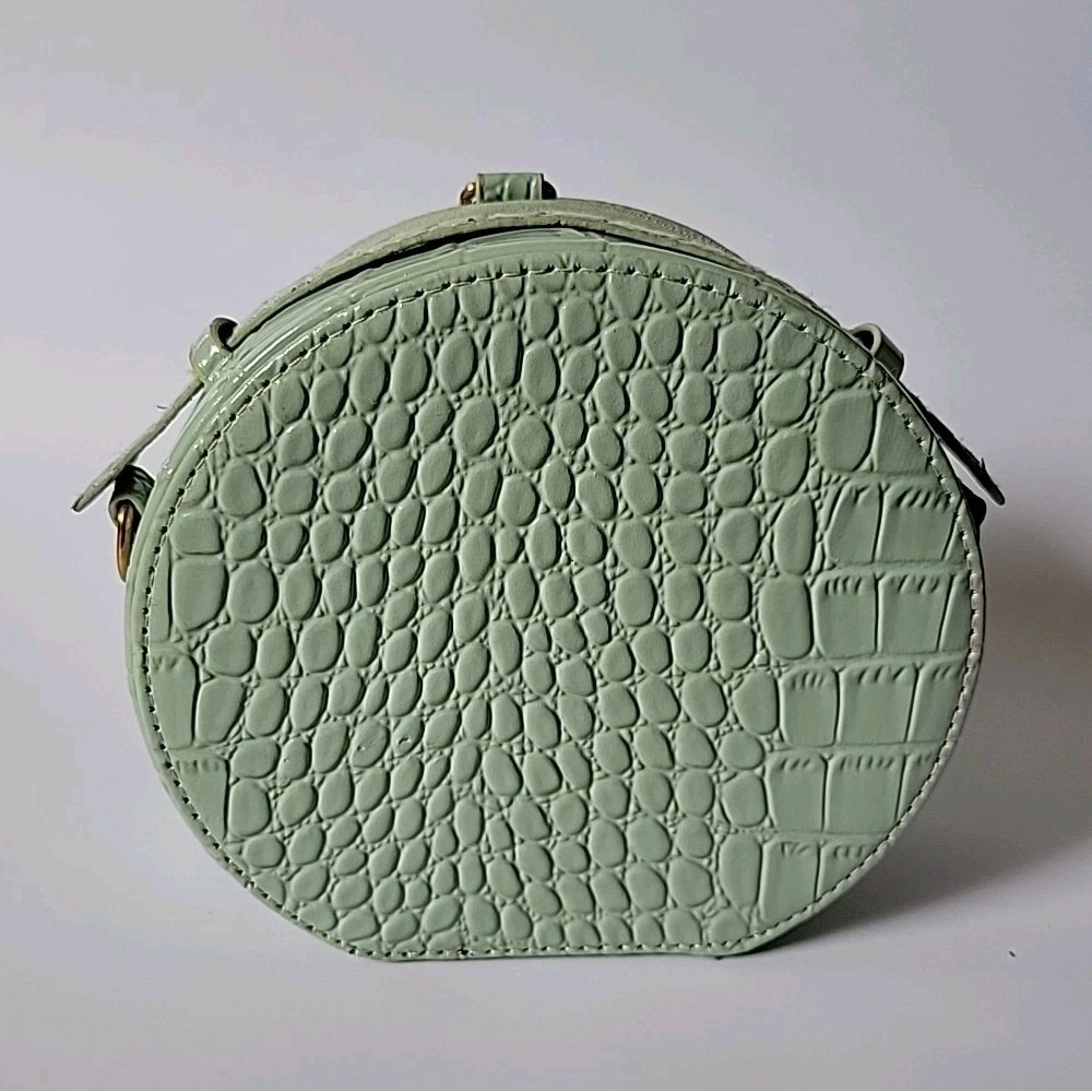 Calpak Round Croc Embossed Vegan Leather Purse Seafoam Top Handle Zip Around - Picture 4 of 13
